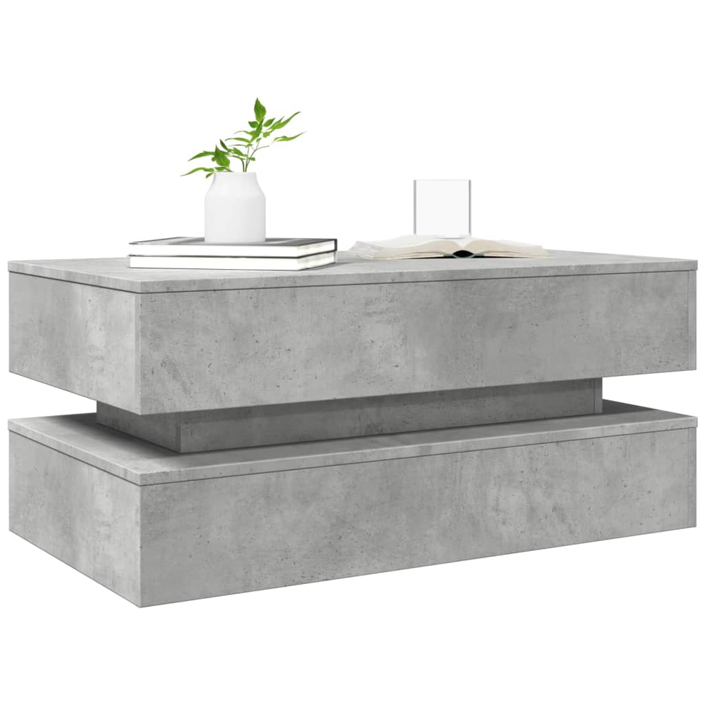 vidaXL Măsuță de cafea cu lumini LED, gri beton, 90x50x40 cm