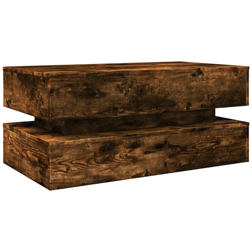 vidaXL Măsuță de cafea cu lumini LED, stejar afumat, 90x50x40 cm vidaXL Măsuță de cafea cu lumini LED, stejar afumat, 90x50x40 cm