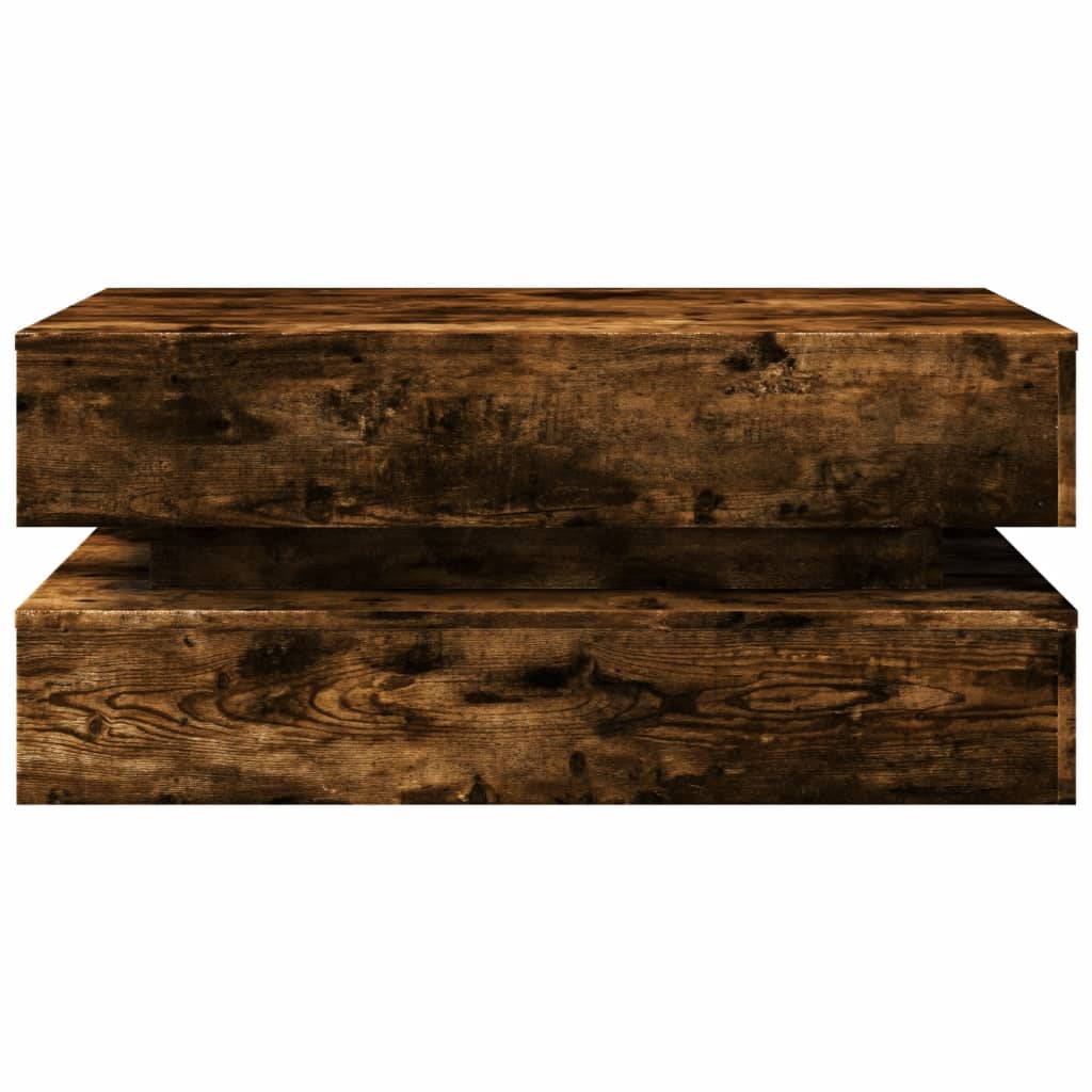 vidaXL Măsuță de cafea cu lumini LED, stejar afumat, 90x50x40 cm vidaXL Măsuță de cafea cu lumini LED, stejar afumat, 90x50x40 cm