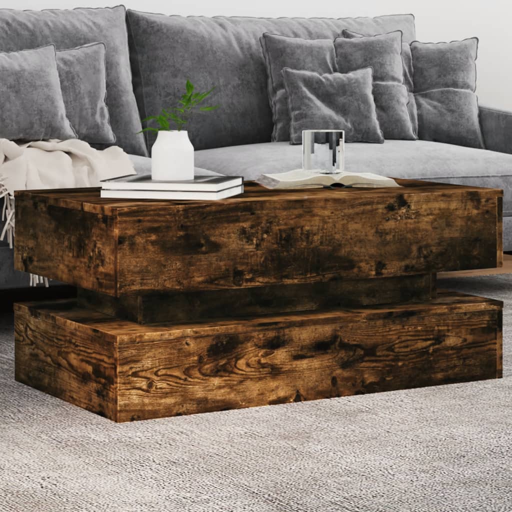 vidaXL Măsuță de cafea cu lumini LED, stejar afumat, 90x50x40 cm vidaXL Măsuță de cafea cu lumini LED, stejar afumat, 90x50x40 cm
