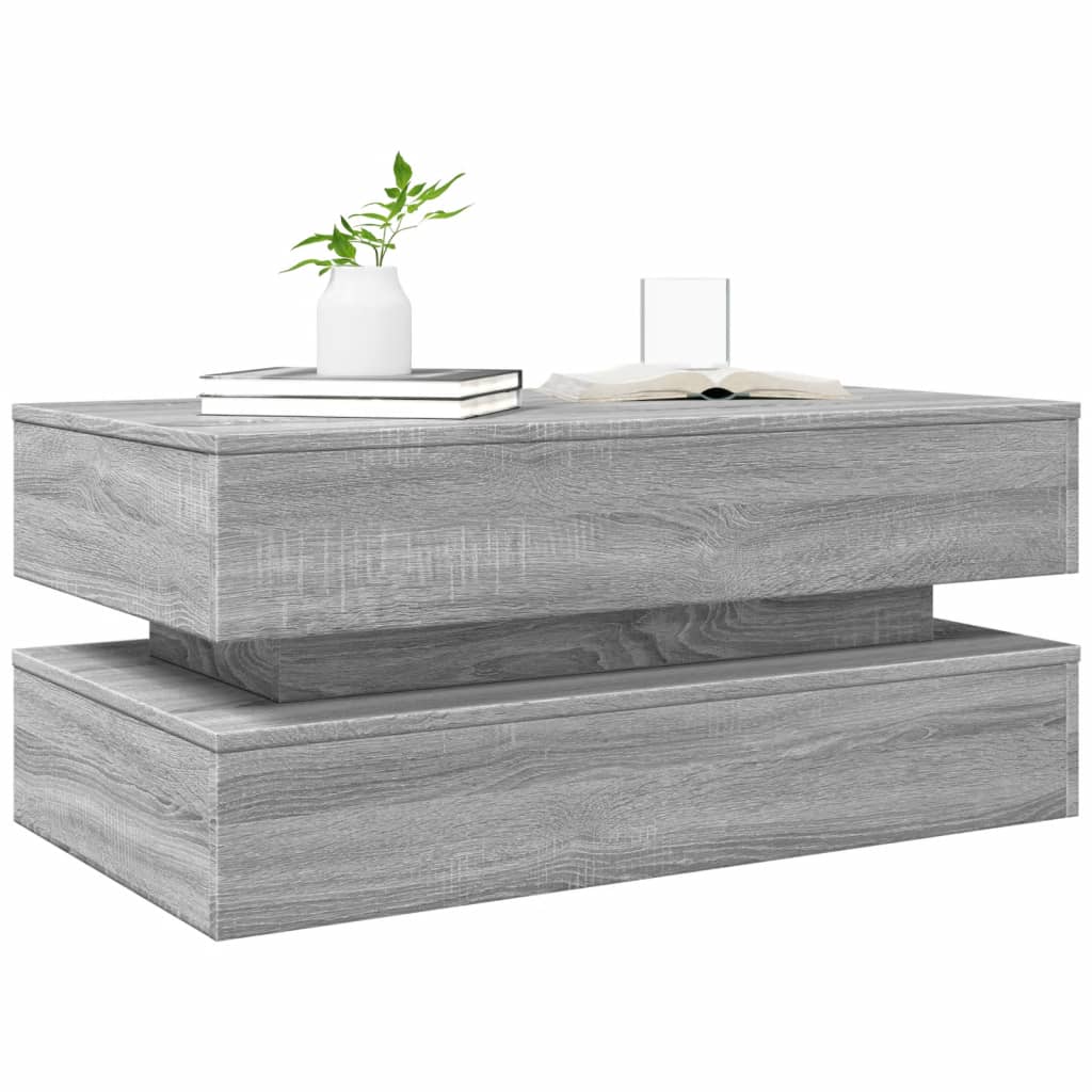 vidaXL Măsuță de cafea cu lumini LED, gri sonoma, 90x50x40 cm vidaXL Măsuță de cafea cu lumini LED, gri sonoma, 90x50x40 cm