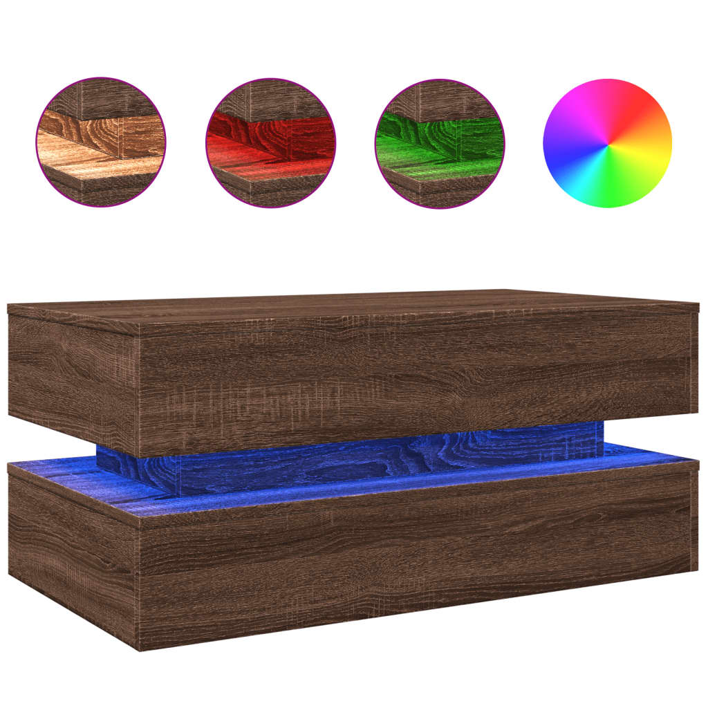 vidaXL Măsuță de cafea cu lumini LED, stejar maro, 90x50x40 cm vidaXL Măsuță de cafea cu lumini LED, stejar maro, 90x50x40 cm