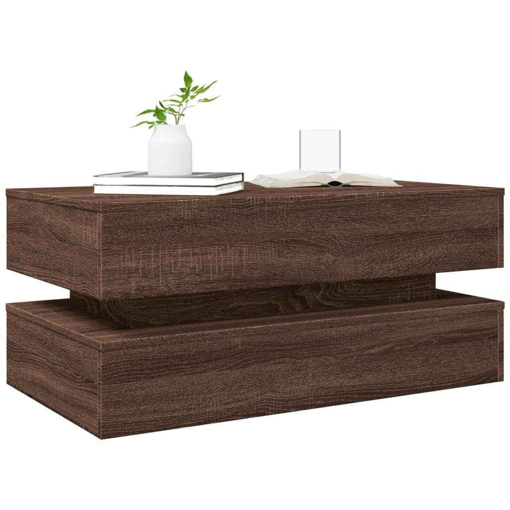 vidaXL Măsuță de cafea cu lumini LED, stejar maro, 90x50x40 cm vidaXL Măsuță de cafea cu lumini LED, stejar maro, 90x50x40 cm