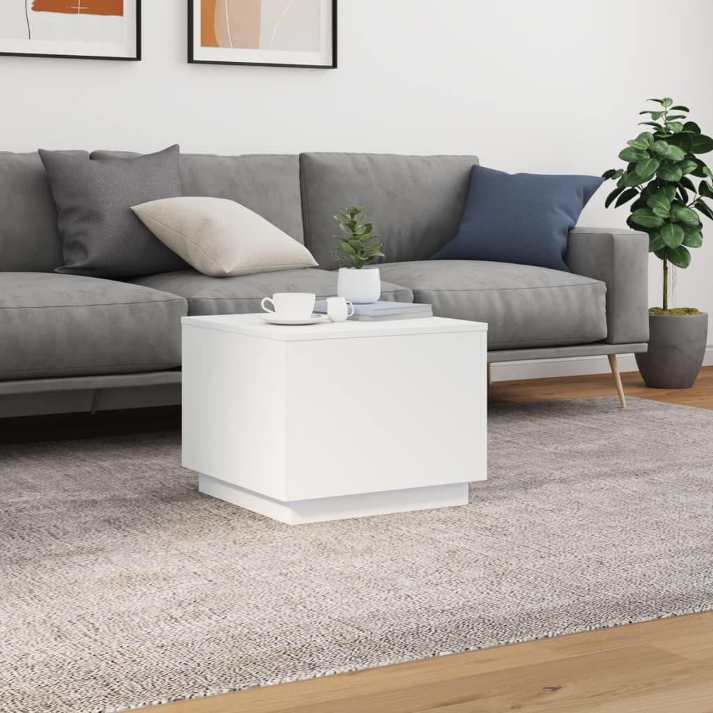 vidaXL Măsuță de cafea cu lumini LED, alb, 50x50x40 cm vidaXL Măsuță de cafea cu lumini LED, alb, 50x50x40 cm
