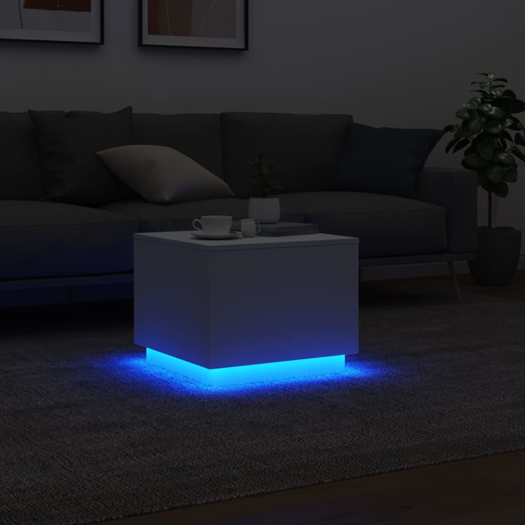 vidaXL Măsuță de cafea cu lumini LED, alb, 50x50x40 cm vidaXL Măsuță de cafea cu lumini LED, alb, 50x50x40 cm