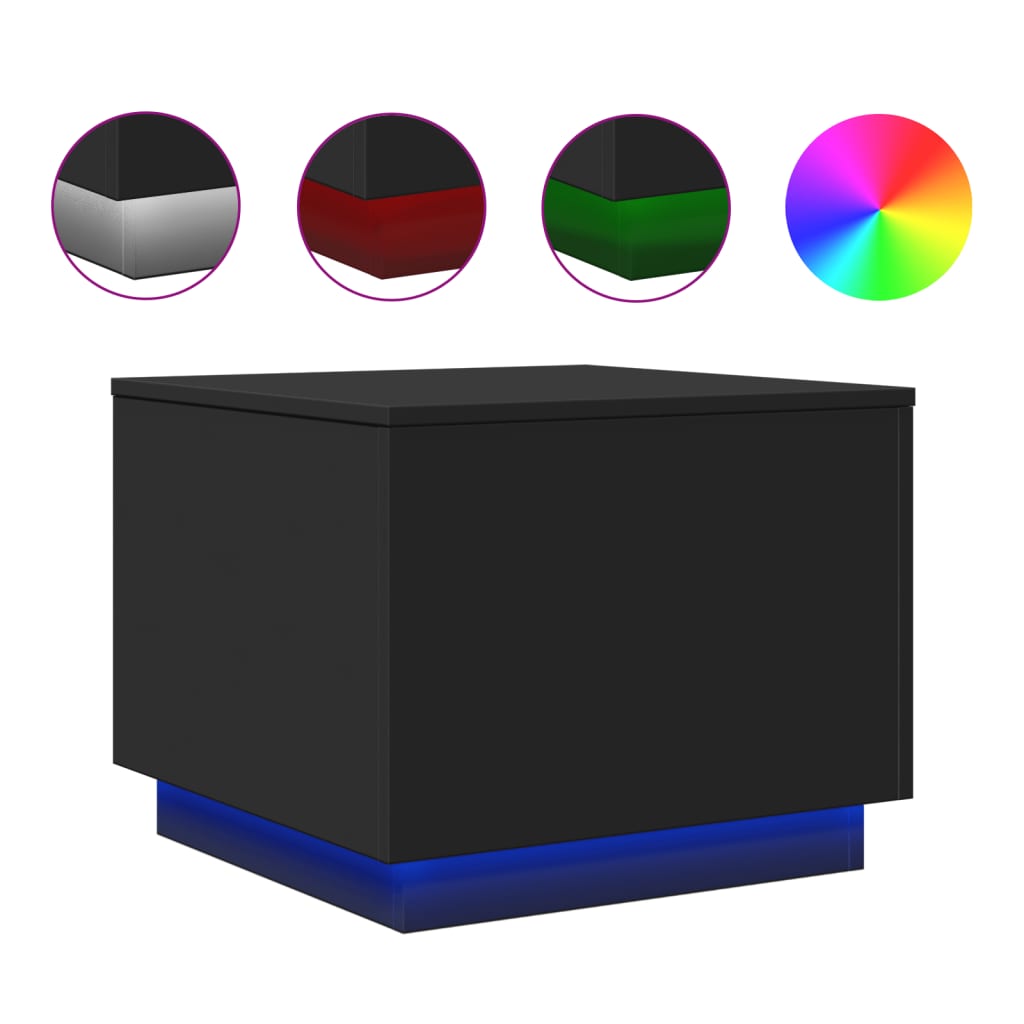 vidaXL Măsuță de cafea cu lumini LED, negru, 50x50x40 cm