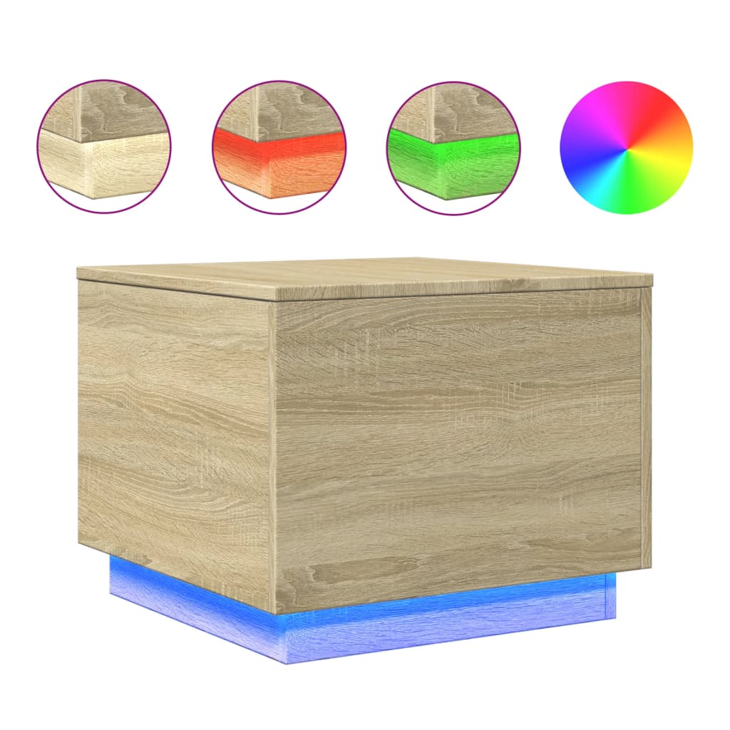 vidaXL Măsuță de cafea cu lumini LED, stejar sonoma, 50x50x40 cm vidaXL Măsuță de cafea cu lumini LED, stejar sonoma, 50x50x40 cm