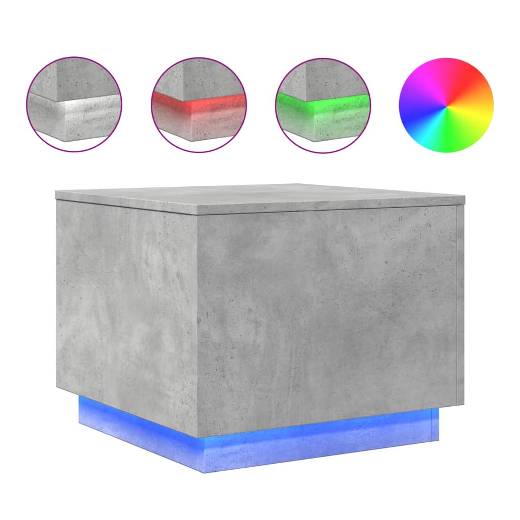 vidaXL Măsuță de cafea cu lumini LED, gri beton, 50x50x40 cm vidaXL Măsuță de cafea cu lumini LED, gri beton, 50x50x40 cm