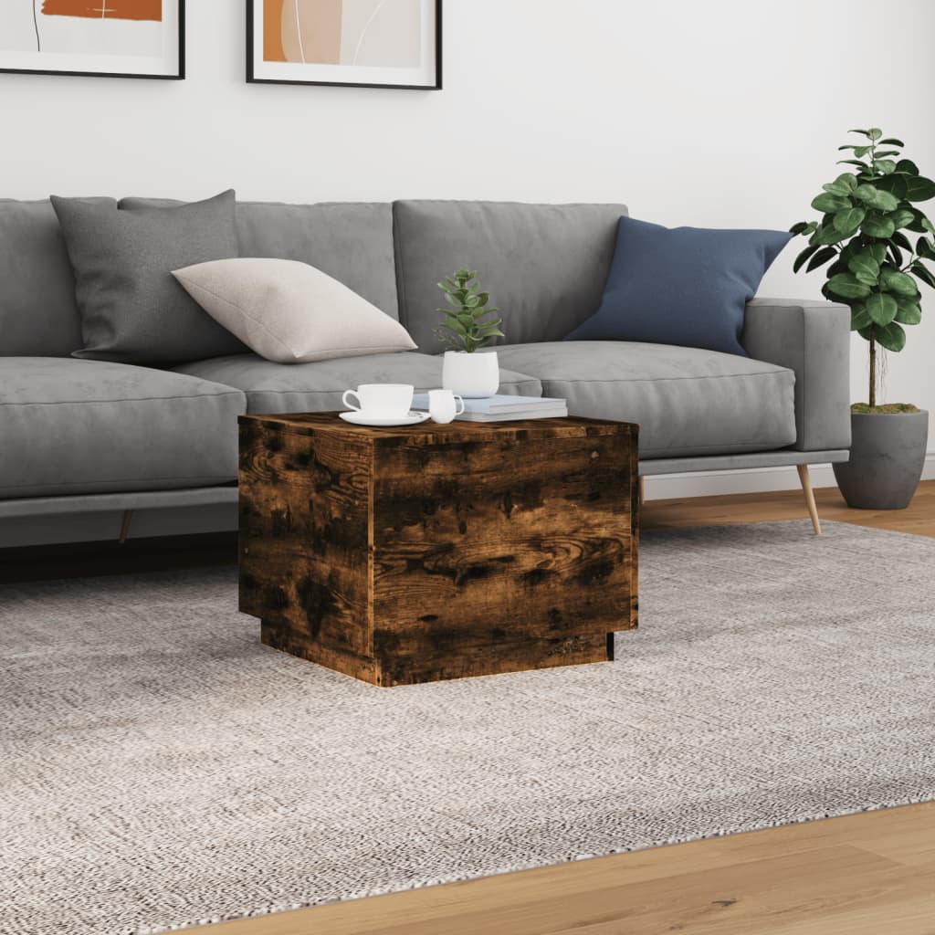 vidaXL Măsuță de cafea cu lumini LED, stejar fumuriu, 50x50x40 cm vidaXL Măsuță de cafea cu lumini LED, stejar fumuriu, 50x50x40 cm