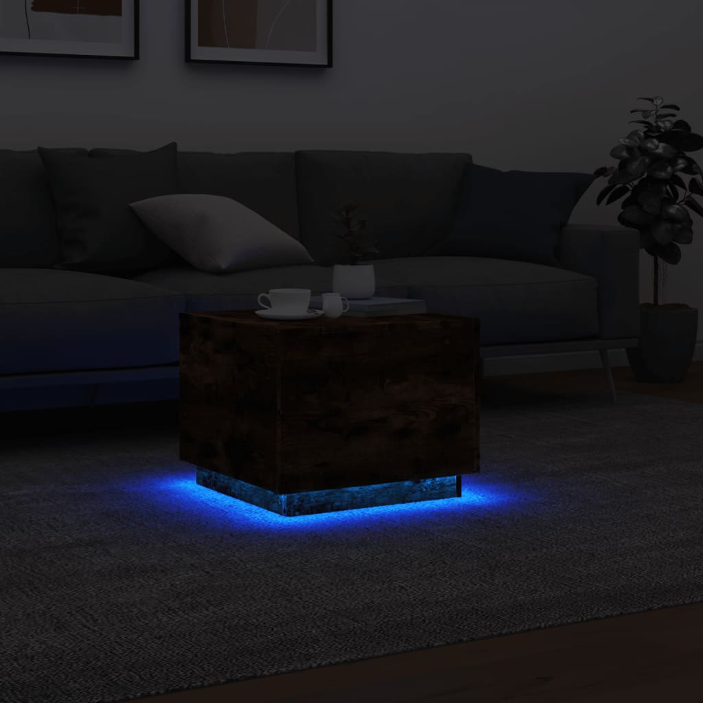 vidaXL Măsuță de cafea cu lumini LED, stejar fumuriu, 50x50x40 cm vidaXL Măsuță de cafea cu lumini LED, stejar fumuriu, 50x50x40 cm