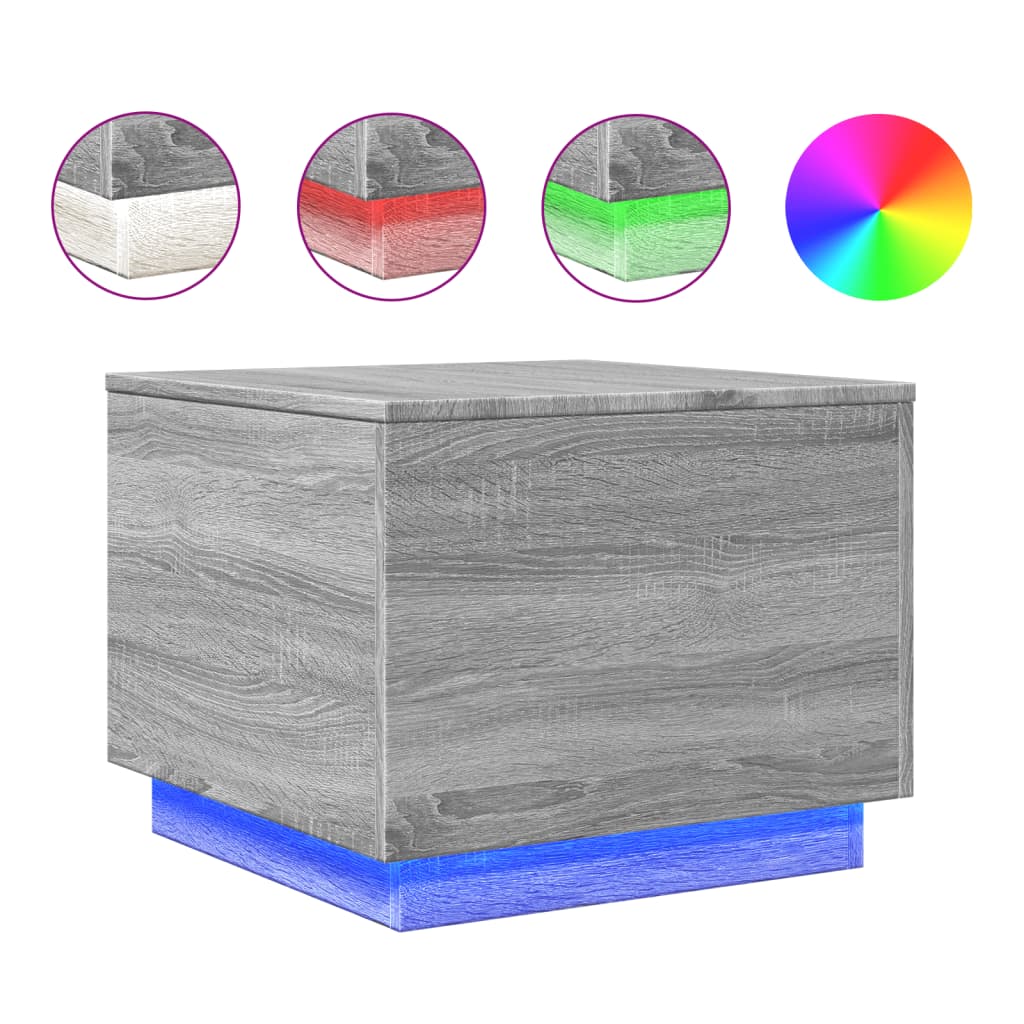 vidaXL Măsuță de cafea cu lumini LED, gri sonoma, 50x50x40 cm vidaXL Măsuță de cafea cu lumini LED, gri sonoma, 50x50x40 cm