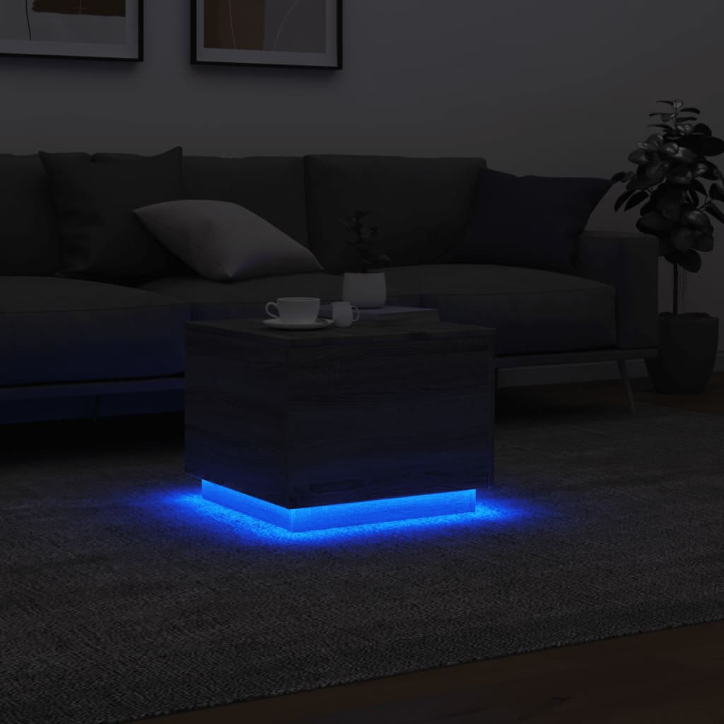 vidaXL Măsuță de cafea cu lumini LED, gri sonoma, 50x50x40 cm vidaXL Măsuță de cafea cu lumini LED, gri sonoma, 50x50x40 cm