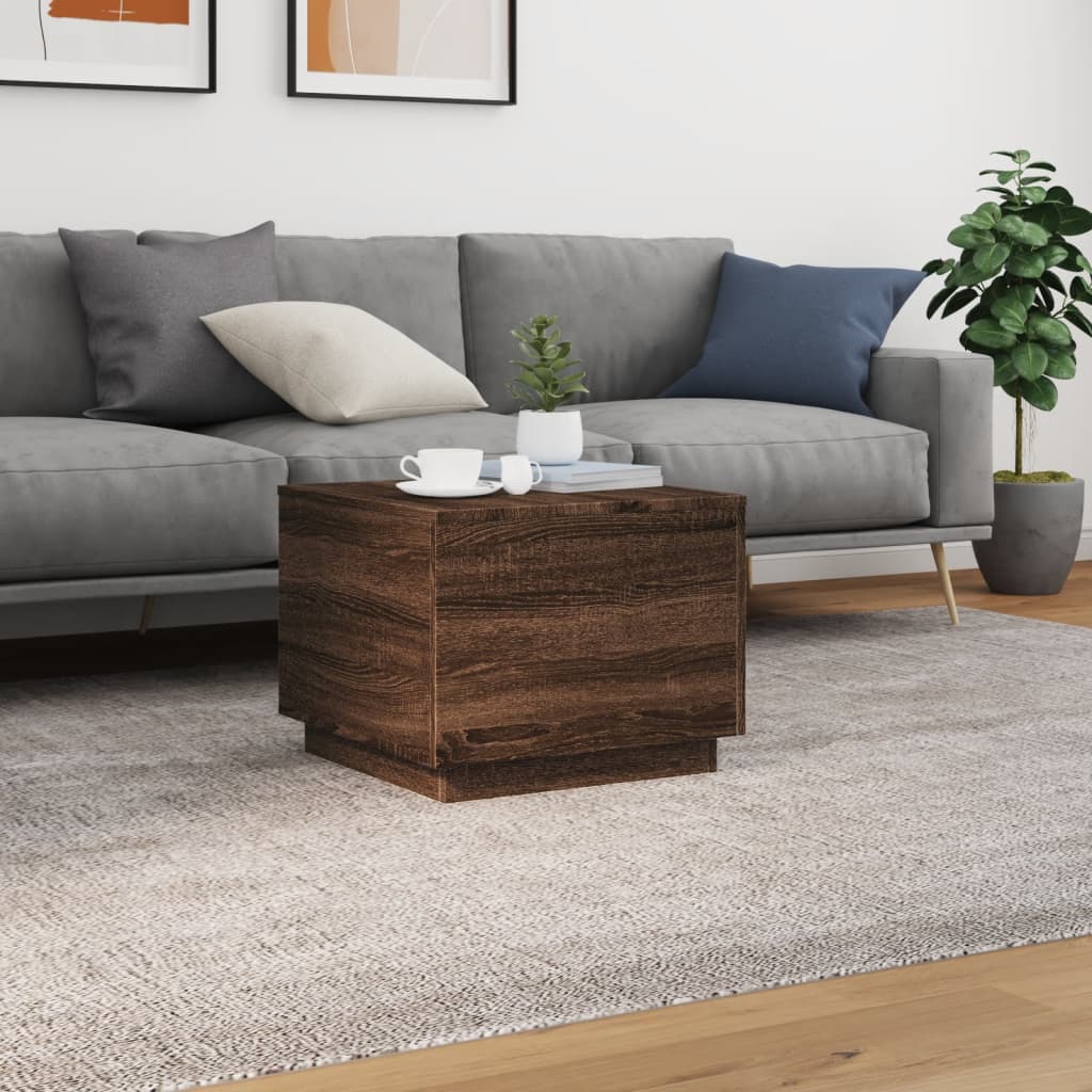 vidaXL Măsuță de cafea cu lumini LED, stejar maro, 50x50x40 cm