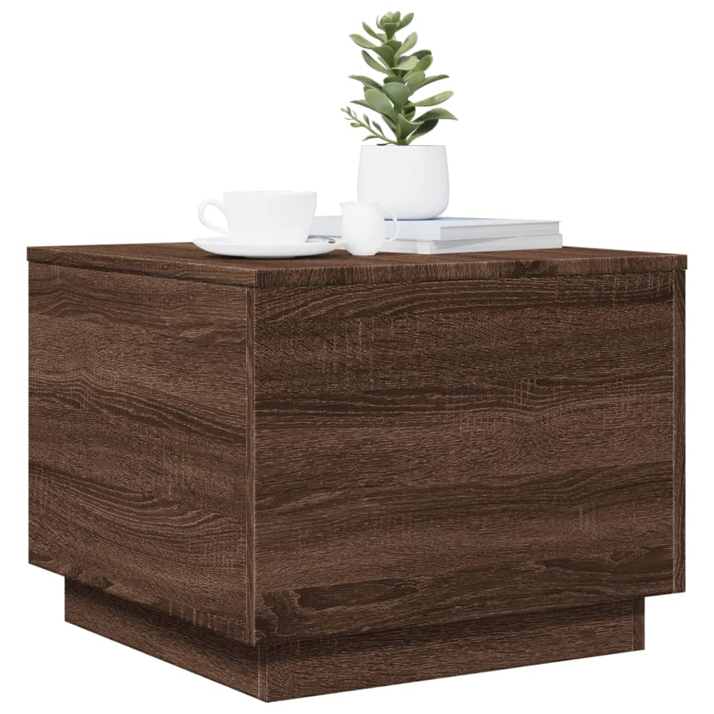 vidaXL Măsuță de cafea cu lumini LED, stejar maro, 50x50x40 cm