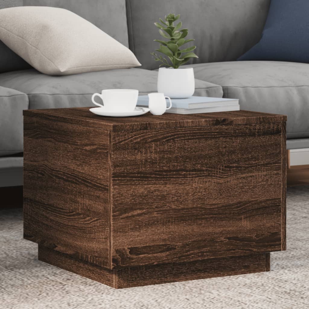 vidaXL Măsuță de cafea cu lumini LED, stejar maro, 50x50x40 cm