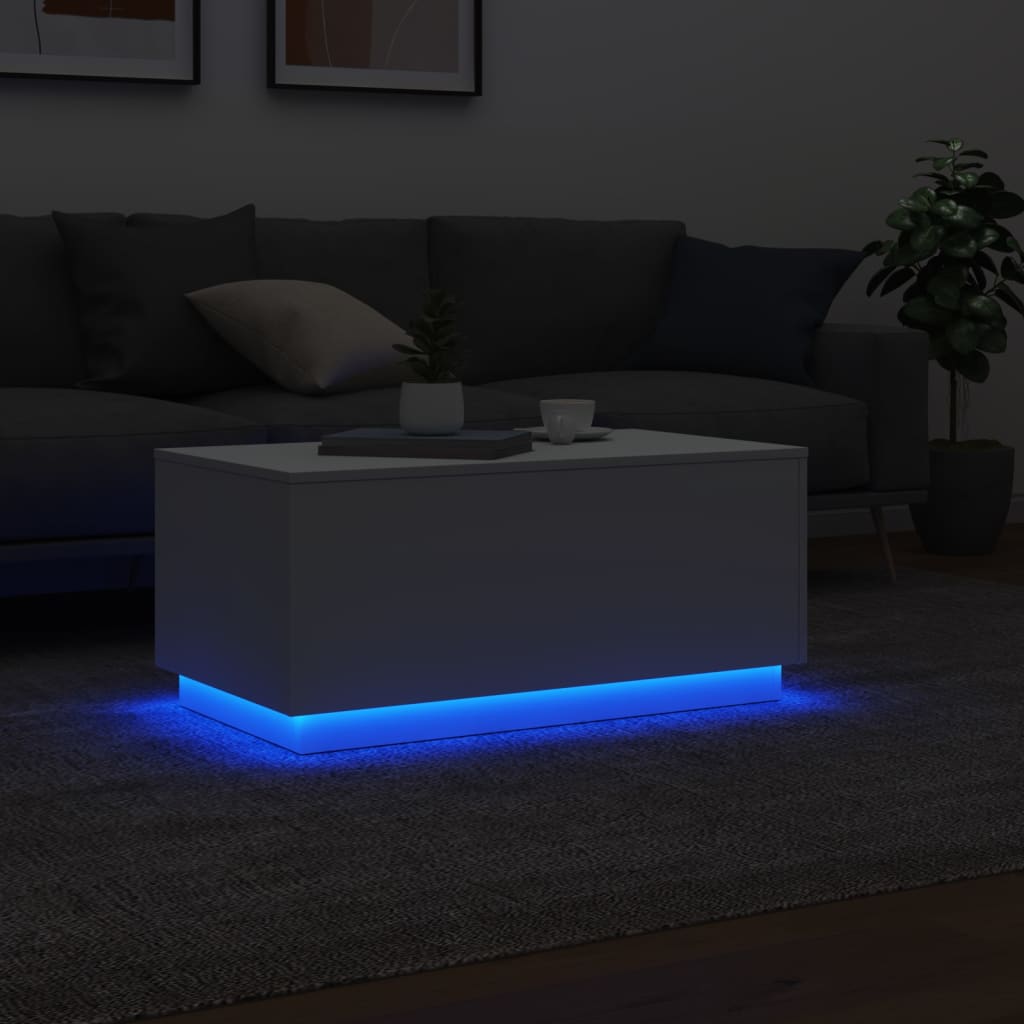 vidaXL Măsuță de cafea cu lumini LED, alb, 90x50x40 cm vidaXL Măsuță de cafea cu lumini LED, alb, 90x50x40 cm