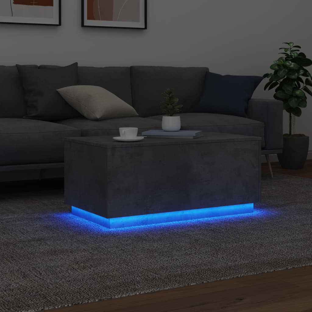 vidaXL Măsuță de cafea cu lumini LED, gri beton, 90x50x40 cm vidaXL Măsuță de cafea cu lumini LED, gri beton, 90x50x40 cm