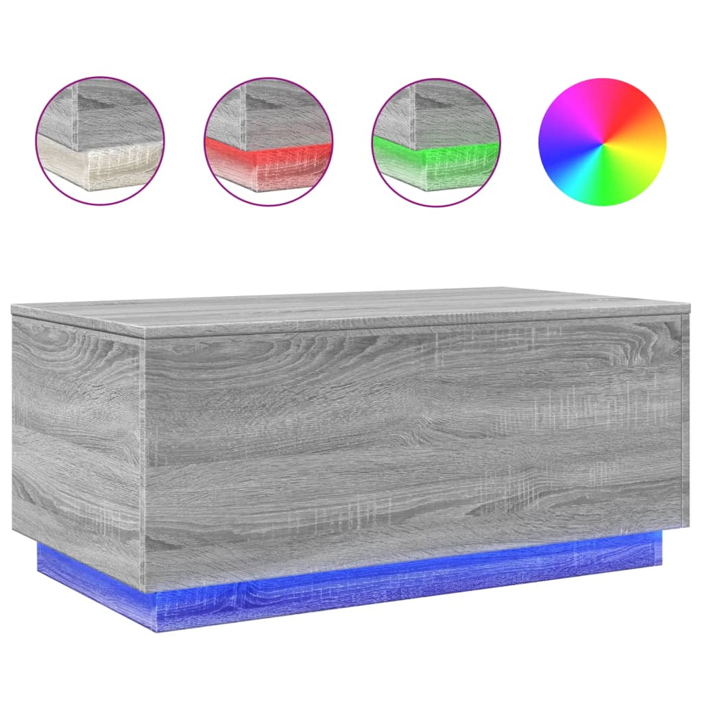 vidaXL Măsuță de cafea cu lumini LED, gri sonoma, 90x50x40 cm vidaXL Măsuță de cafea cu lumini LED, gri sonoma, 90x50x40 cm