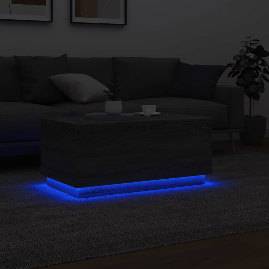 vidaXL Măsuță de cafea cu lumini LED, gri sonoma, 90x50x40 cm vidaXL Măsuță de cafea cu lumini LED, gri sonoma, 90x50x40 cm