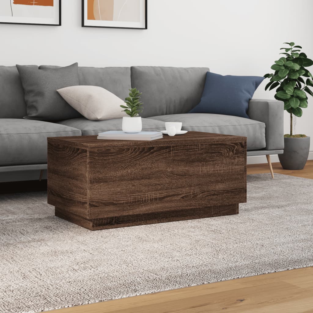 vidaXL Măsuță de cafea cu lumini LED, stejar maro, 90x50x40 cm
