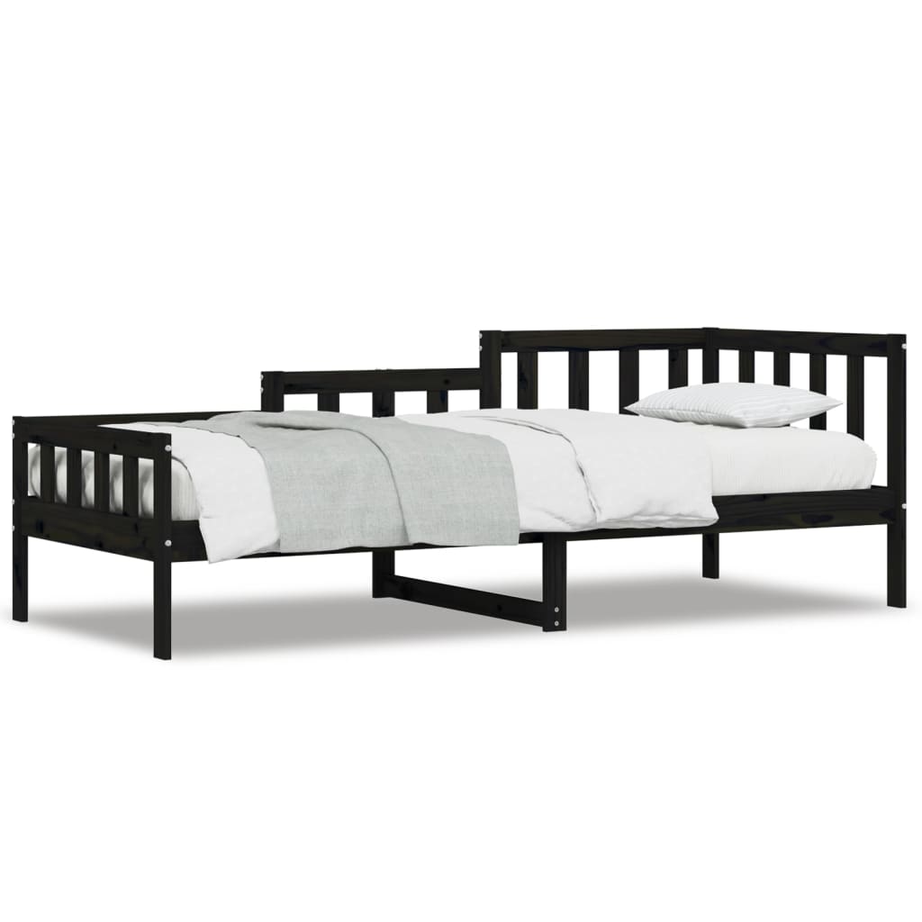 vidaXL Pat de zi, negru, 90x190 cm, lemn masiv de pin