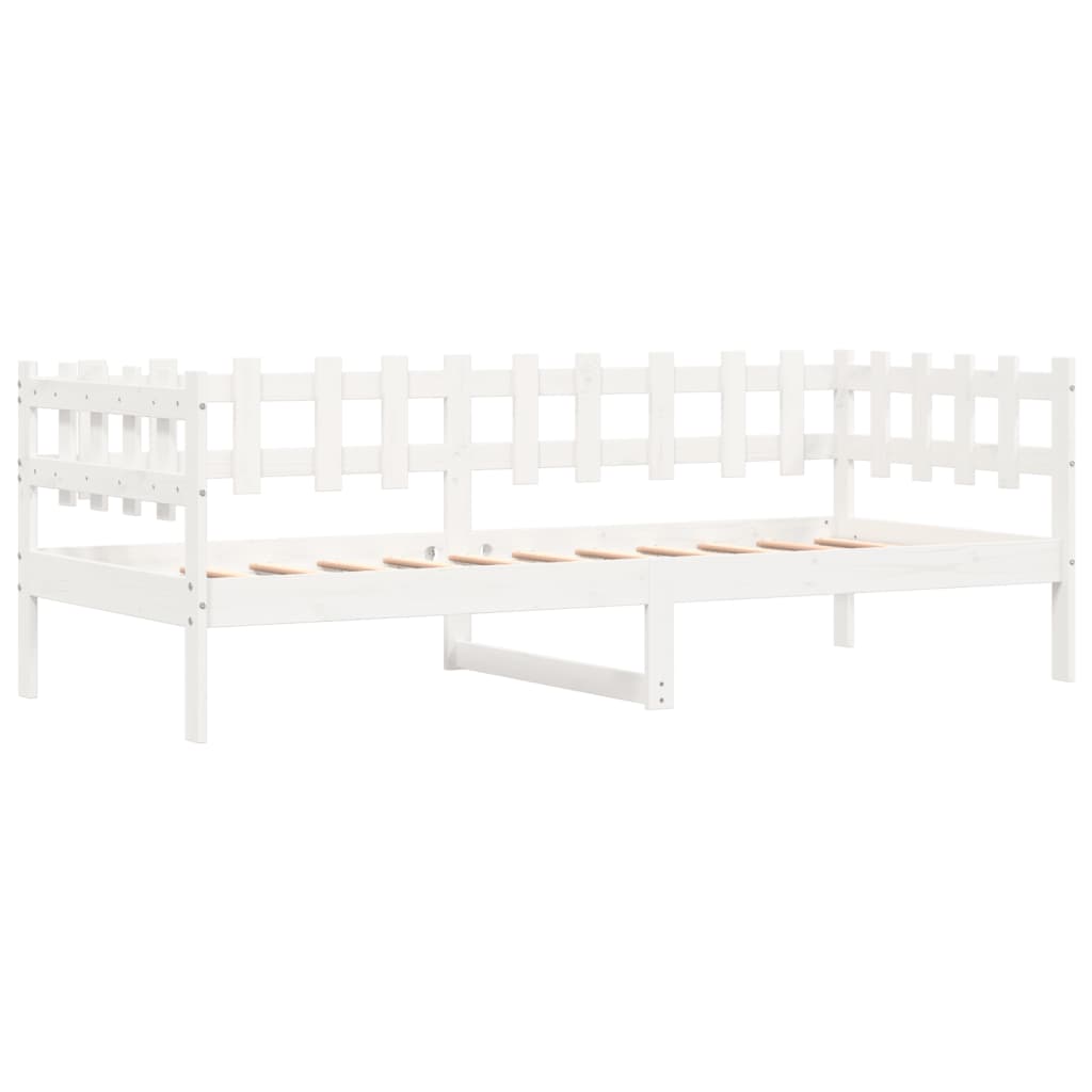 vidaXL Pat de zi fără saltea, alb, 90x200 cm, lemn masiv pin