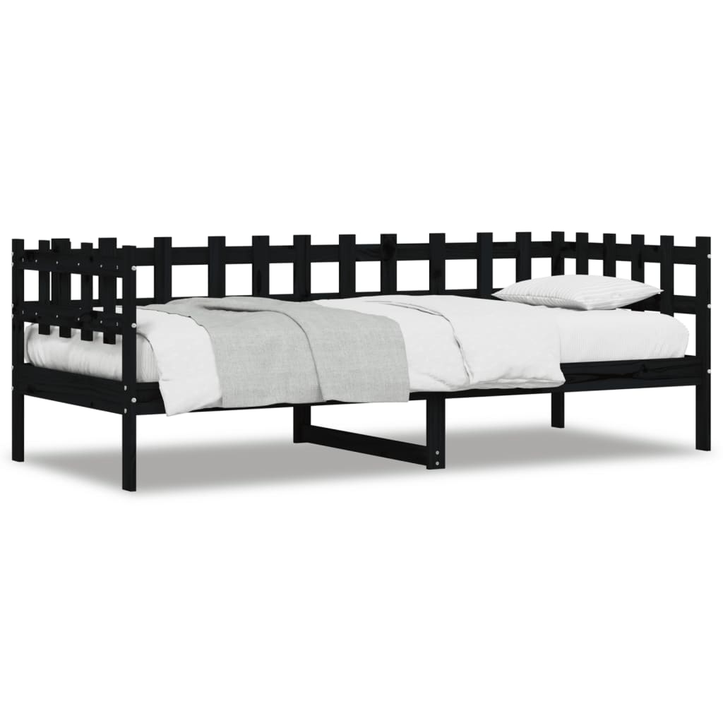 vidaXL Pat de zi, negru, 90x200 cm, lemn masiv de pin vidaXL Pat de zi, negru, 90x200 cm, lemn masiv de pin