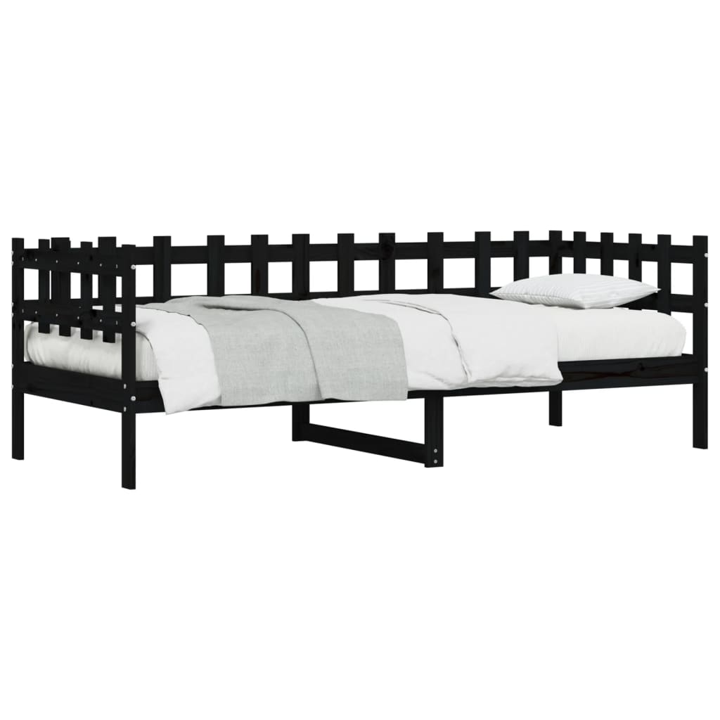 vidaXL Pat de zi, negru, 90x190 cm, lemn masiv de pin