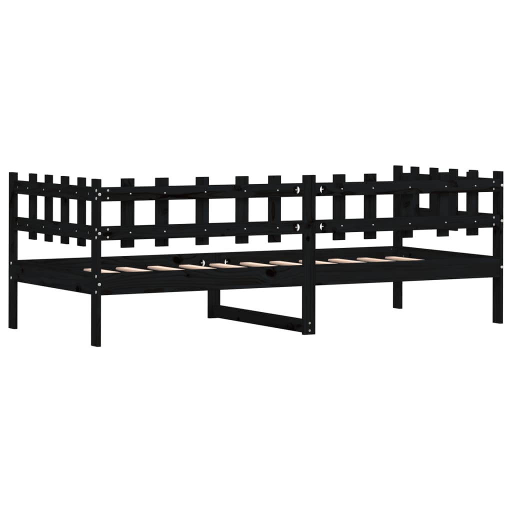 vidaXL Pat de zi, negru, 90x190 cm, lemn masiv de pin