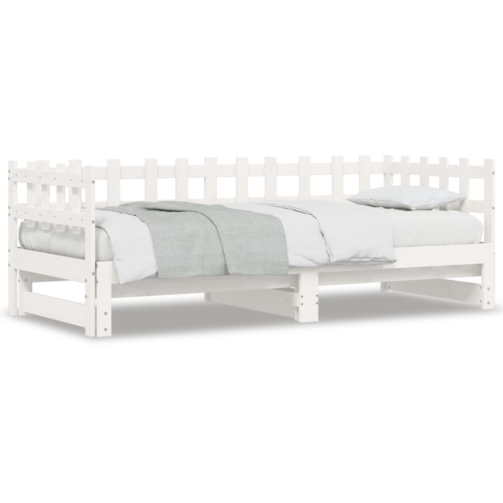 vidaXL Pat de zi extensibil, alb, 2x(80x200) cm, lemn masiv de pin