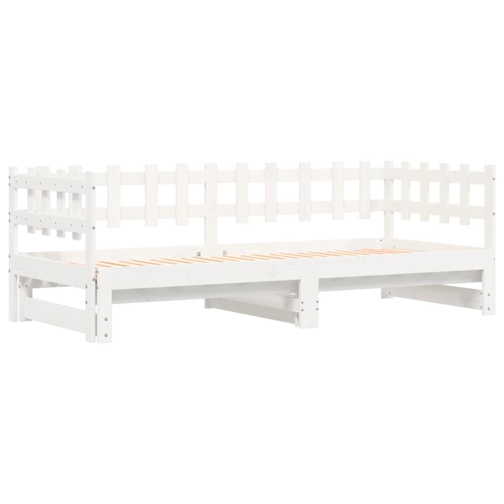vidaXL Pat de zi extensibil, alb, 2x(80x200) cm, lemn masiv de pin
