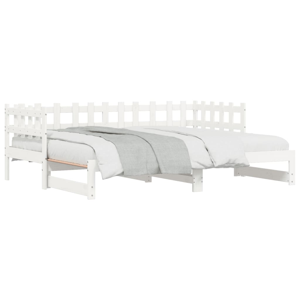 vidaXL Pat de zi extensibil, alb, 2x(80x200) cm, lemn masiv de pin