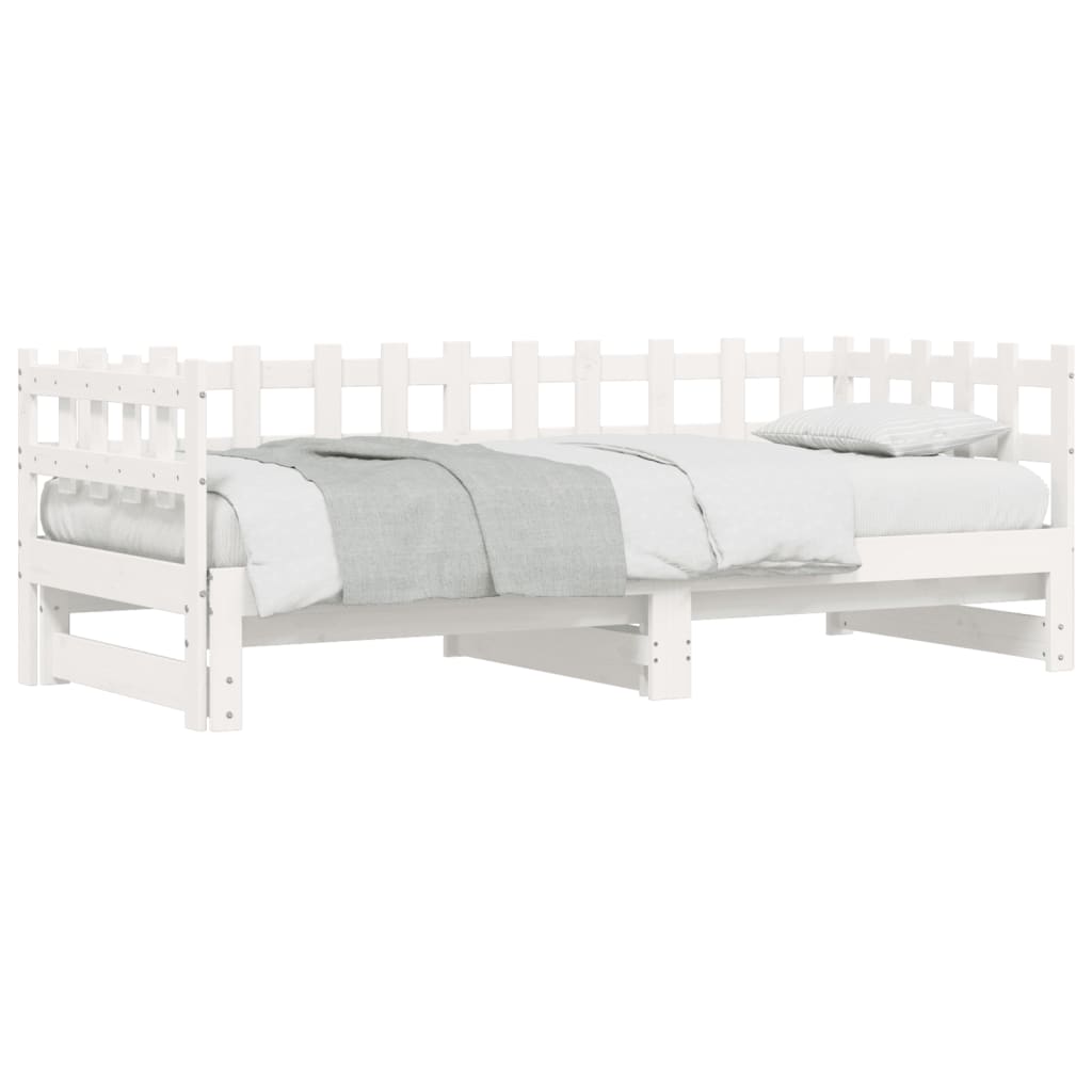 vidaXL Pat de zi extensibil, alb, 2x(80x200) cm, lemn masiv de pin