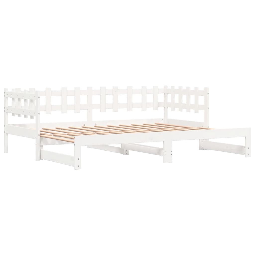 vidaXL Pat de zi extensibil, alb, 2x(80x200) cm, lemn masiv de pin