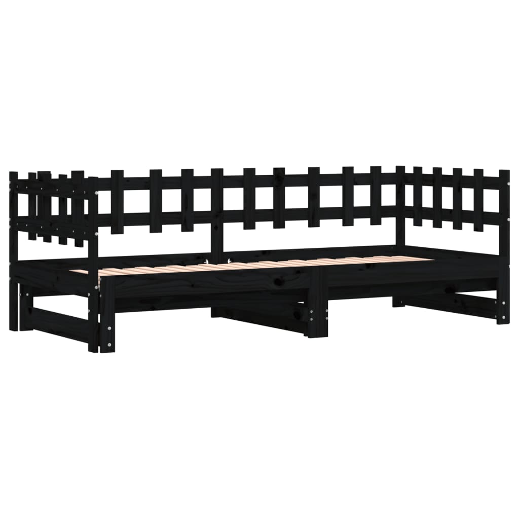 vidaXL Pat de zi extensibil, negru, 2x(80x200) cm, lemn masiv de pin