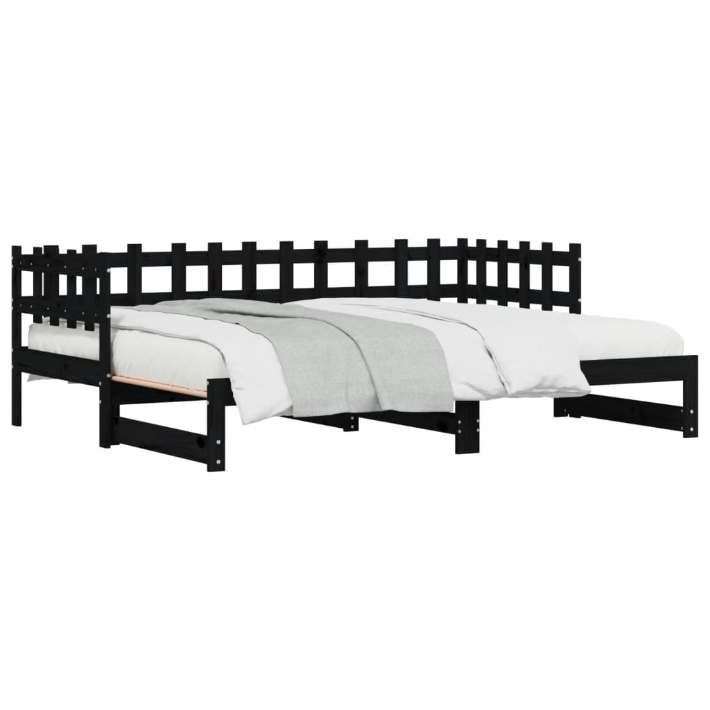 vidaXL Pat de zi extensibil, negru, 2x(80x200) cm, lemn masiv de pin