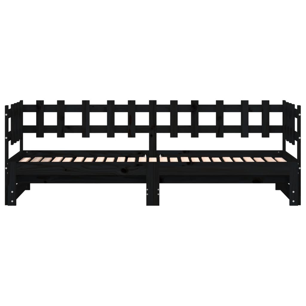 vidaXL Pat de zi extensibil, negru, 2x(80x200) cm, lemn masiv de pin