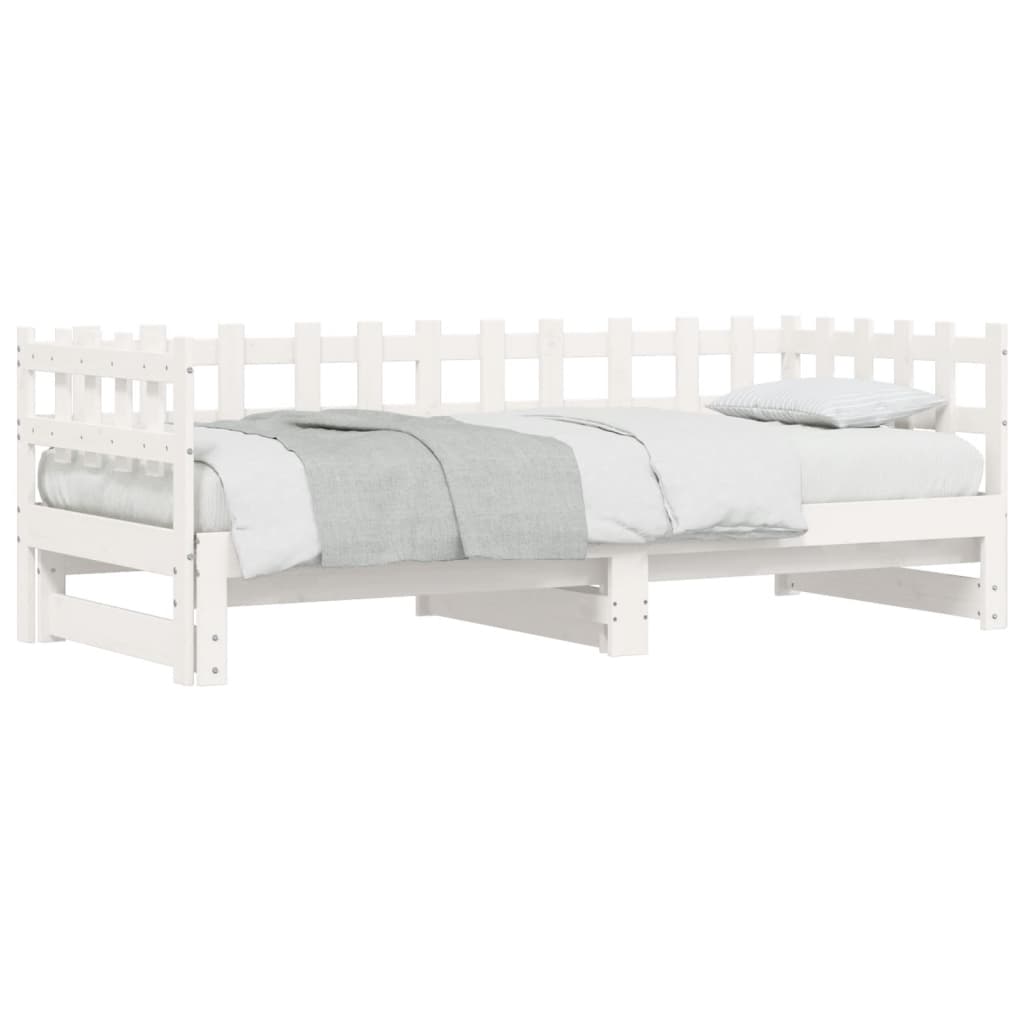 vidaXL Pat de zi extensibil, alb, 2x(90x200) cm, lemn masiv de pin