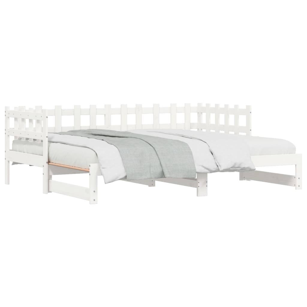 vidaXL Pat de zi extensibil, alb, 2x(90x200) cm, lemn masiv de pin