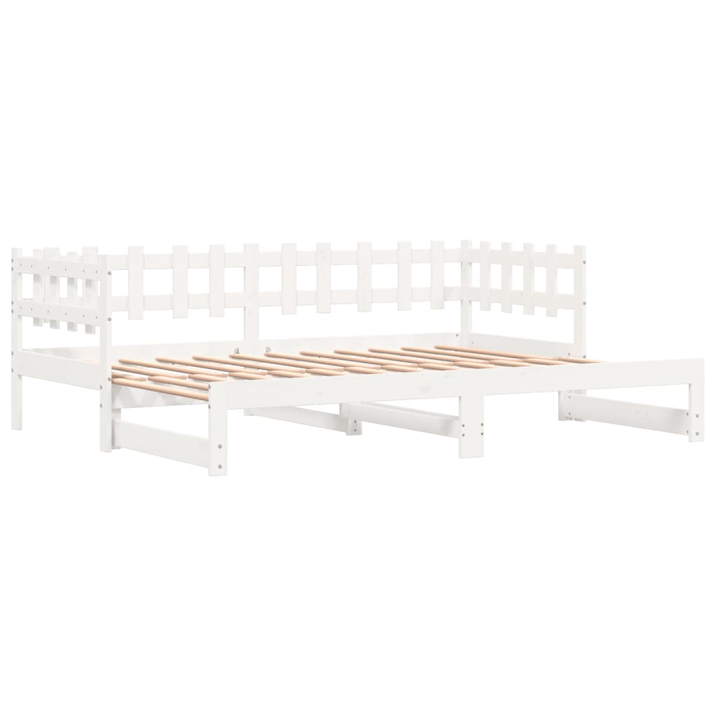 vidaXL Pat de zi extensibil, alb, 2x(90x200) cm, lemn masiv de pin