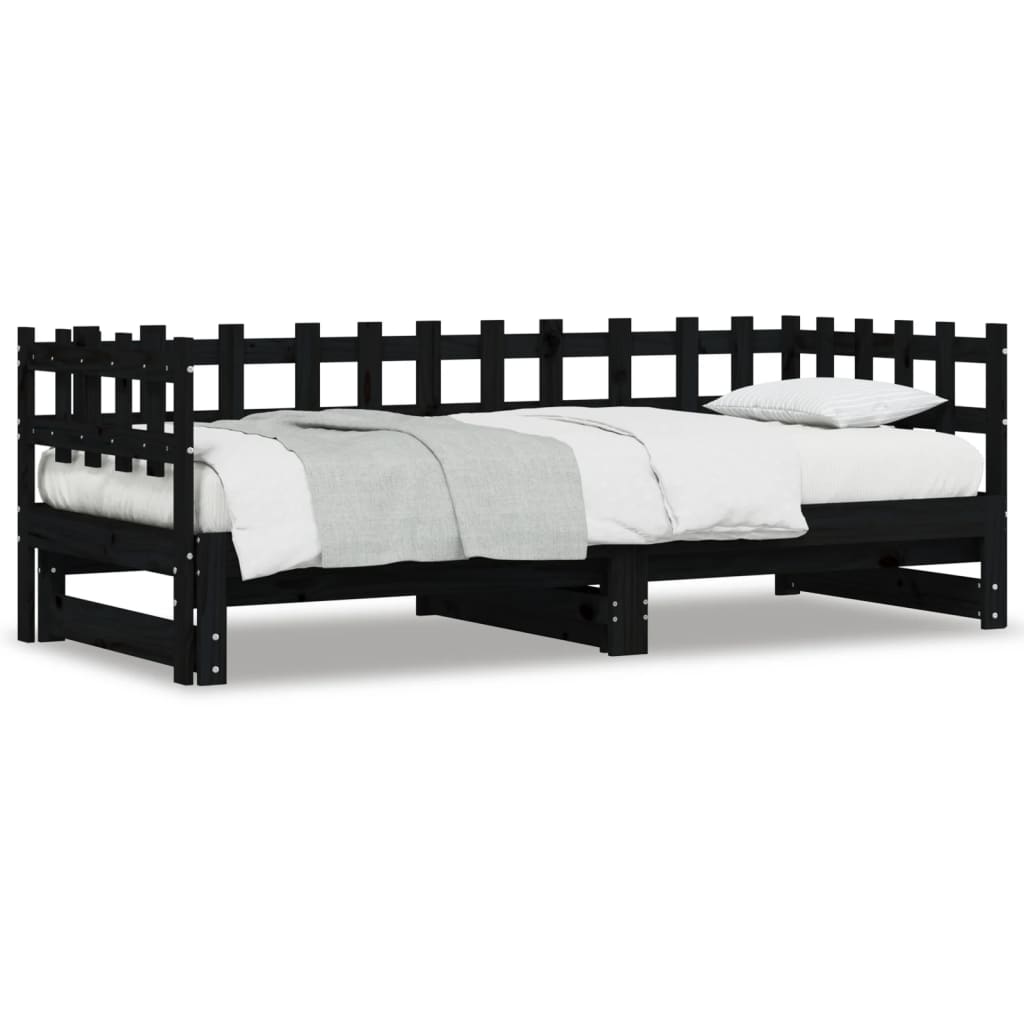 vidaXL Pat de zi extensibil, negru, 2x(90x200) cm, lemn masiv de pin