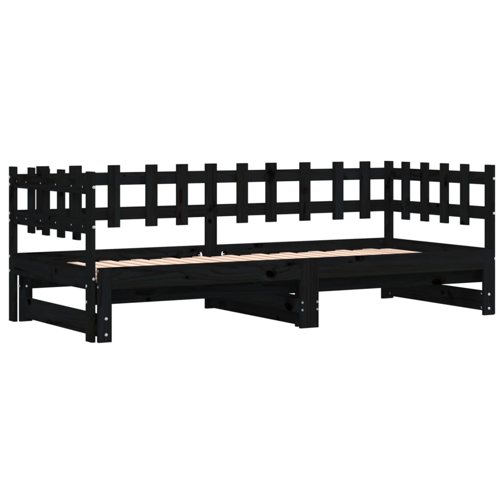 vidaXL Pat de zi extensibil, negru, 2x(90x200) cm, lemn masiv de pin