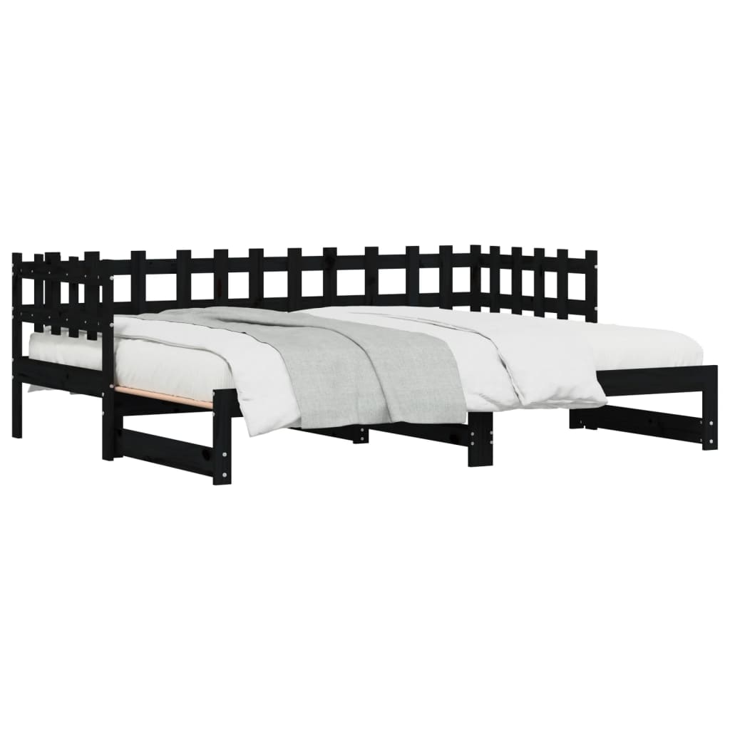 vidaXL Pat de zi extensibil, negru, 2x(90x200) cm, lemn masiv de pin
