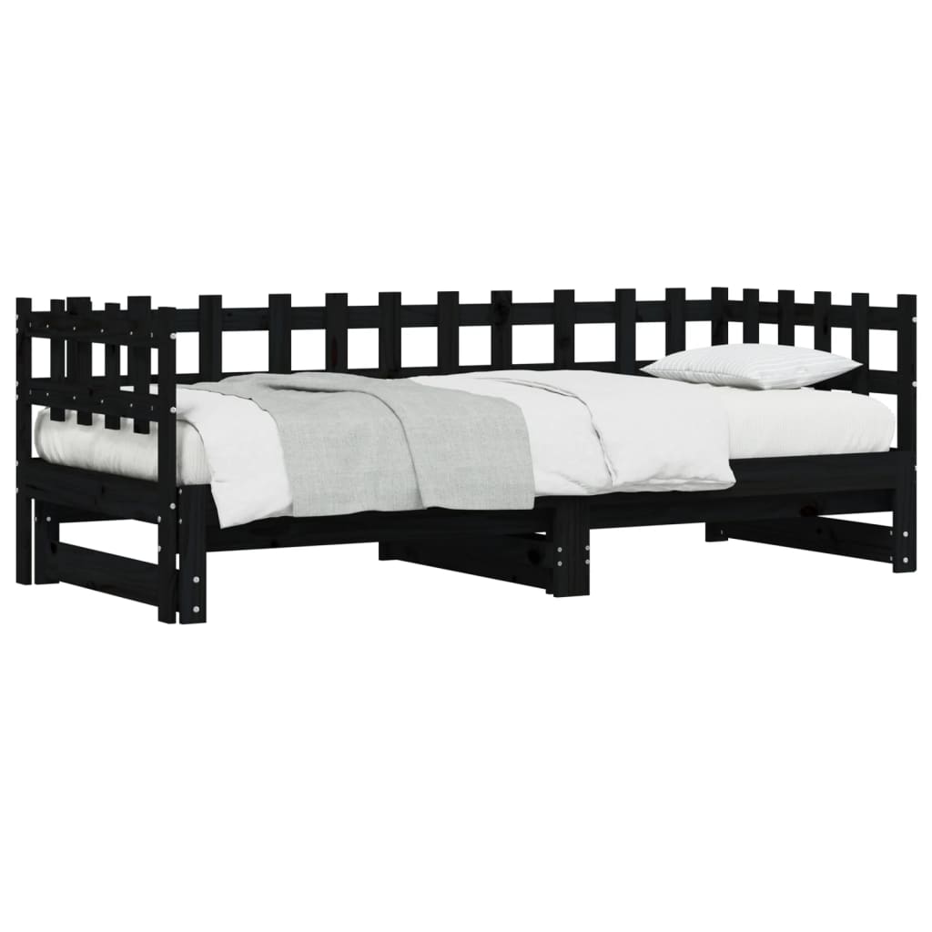 vidaXL Pat de zi extensibil, negru, 2x(90x200) cm, lemn masiv de pin
