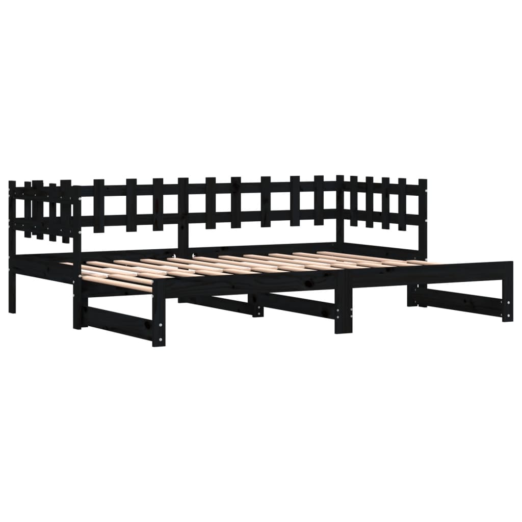 vidaXL Pat de zi extensibil, negru, 2x(90x200) cm, lemn masiv de pin