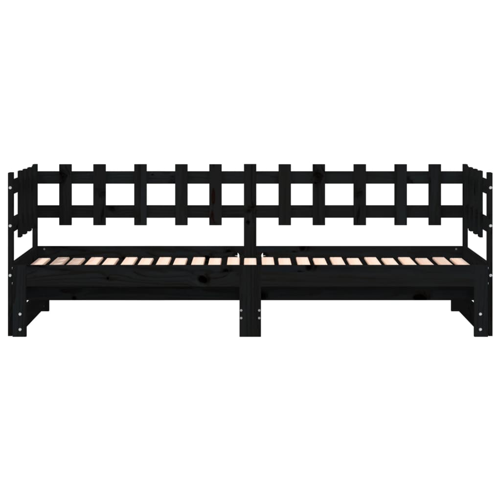 vidaXL Pat de zi extensibil, negru, 2x(90x200) cm, lemn masiv de pin