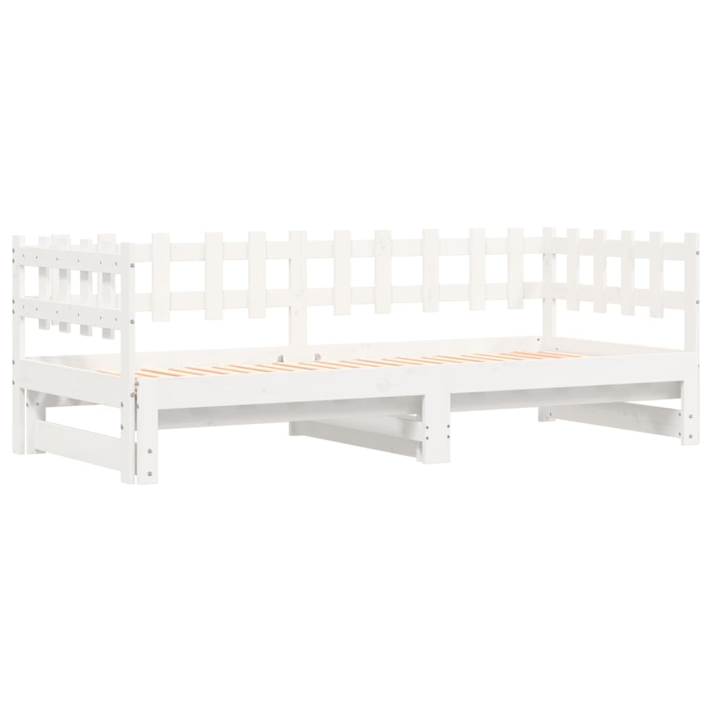 vidaXL Pat de zi extensibil, alb, 2x(90x190) cm, lemn masiv de pin
