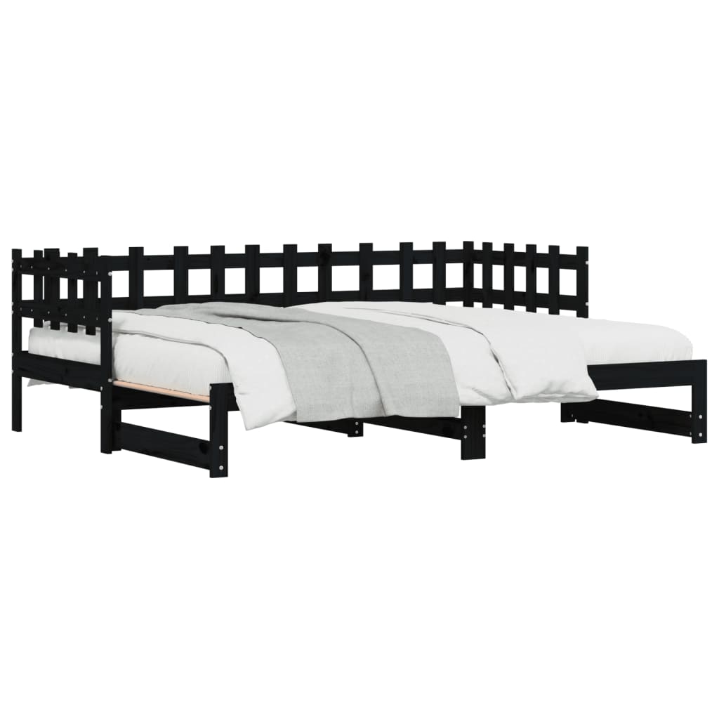 vidaXL Pat de zi extensibil, negru, 2x(90x190) cm, lemn masiv de pin