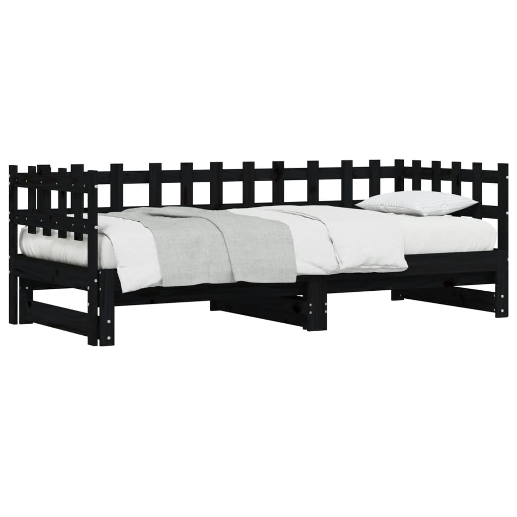 vidaXL Pat de zi extensibil, negru, 2x(90x190) cm, lemn masiv de pin