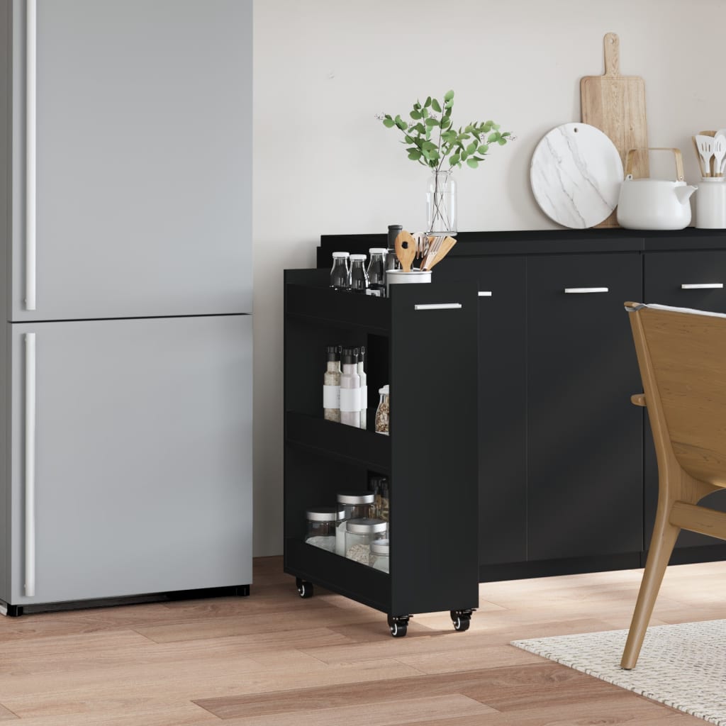 vidaXL Dulap cu roți, negru, 60x22x79 cm, lemn prelucrat